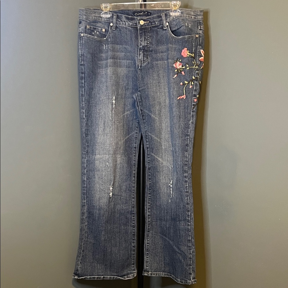 Clash Blue Floral Embroidered Wide Leg Jeans